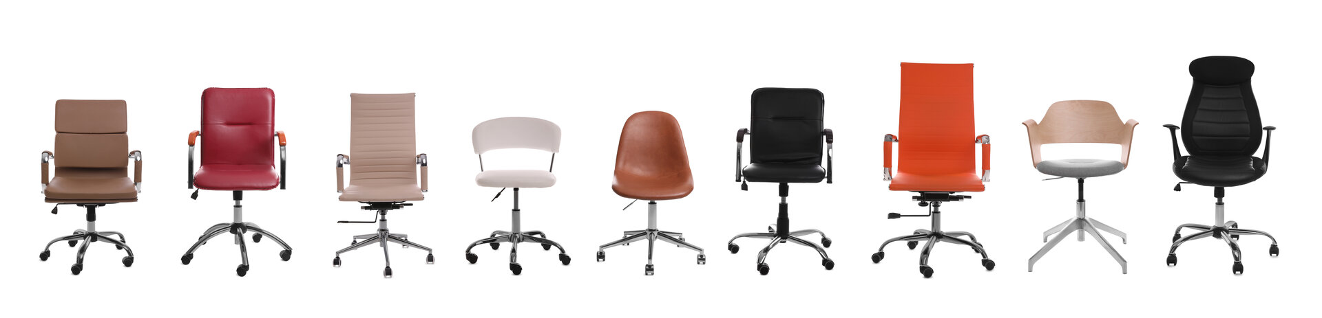 Viele verschiedene Varianten von Bürostühlen